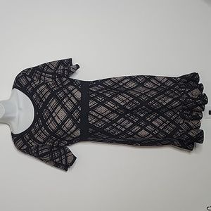 Nina Leonard Black & Taupe Plaid Printed Sweater Knit Flounce-Hem Dress …